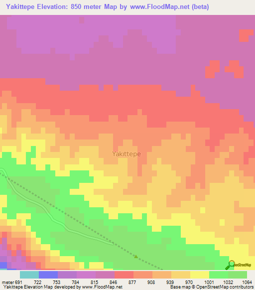 Yakittepe,Turkey Elevation Map