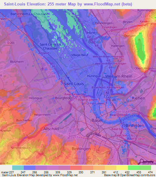 Saint-Louis,France Elevation Map