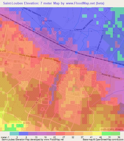 Saint-Loubes,France Elevation Map