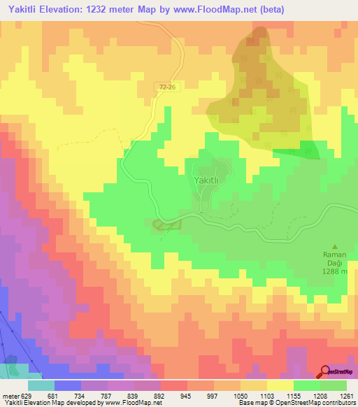 Yakitli,Turkey Elevation Map