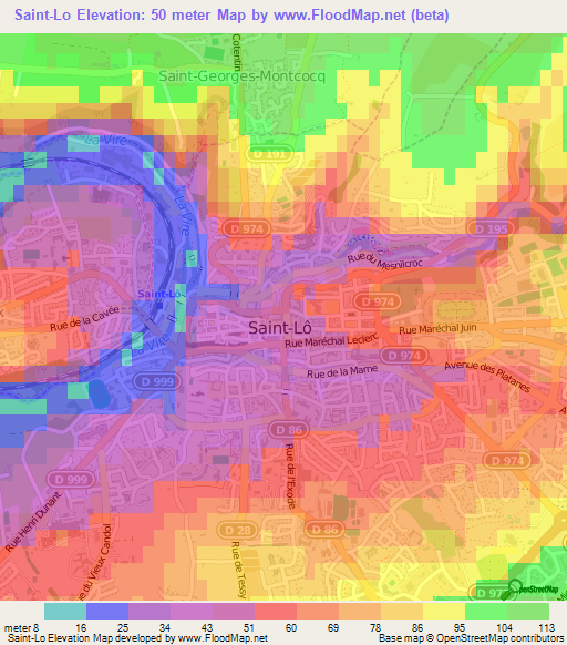 Saint-Lo,France Elevation Map