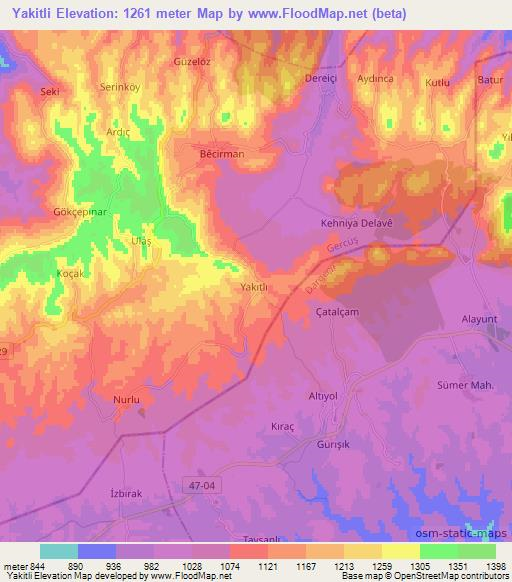 Yakitli,Turkey Elevation Map