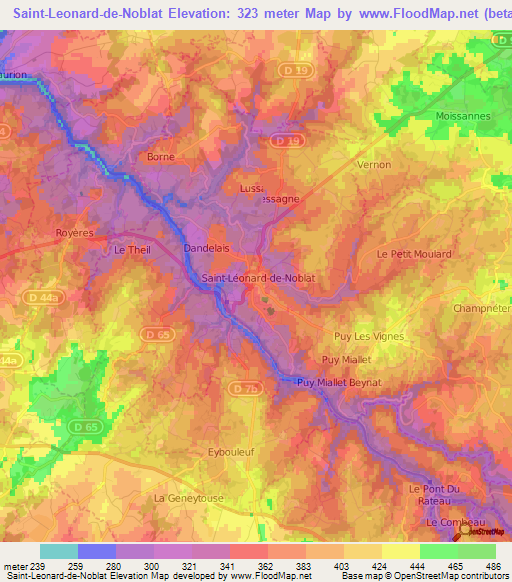 Saint-Leonard-de-Noblat,France Elevation Map