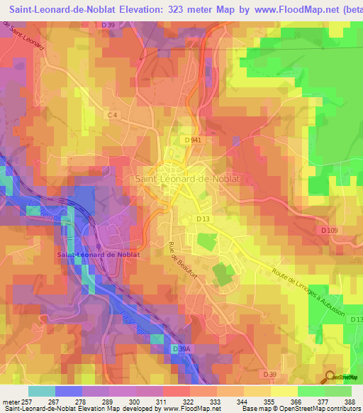 Saint-Leonard-de-Noblat,France Elevation Map