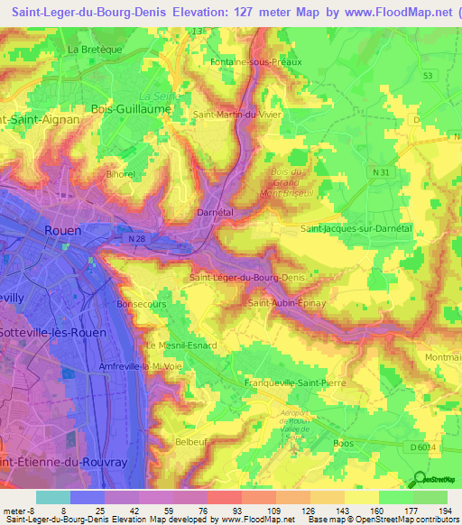 Saint-Leger-du-Bourg-Denis,France Elevation Map