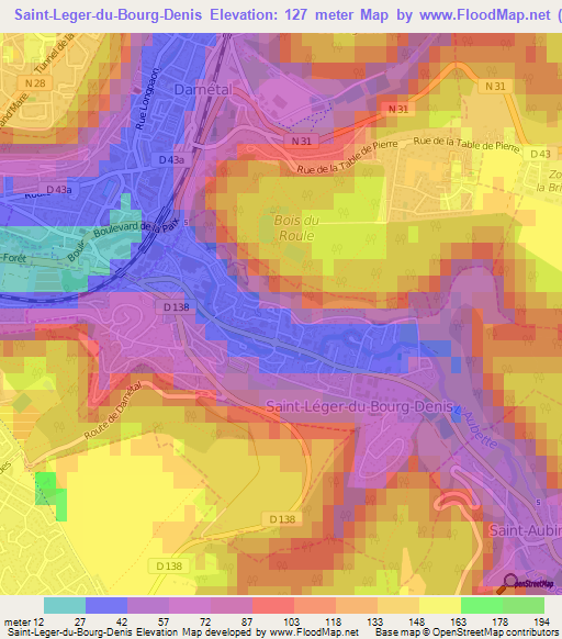 Saint-Leger-du-Bourg-Denis,France Elevation Map