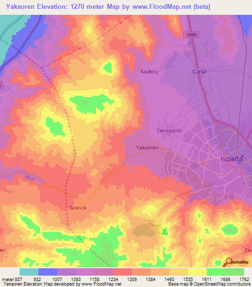 Yakaoren,Turkey Elevation Map