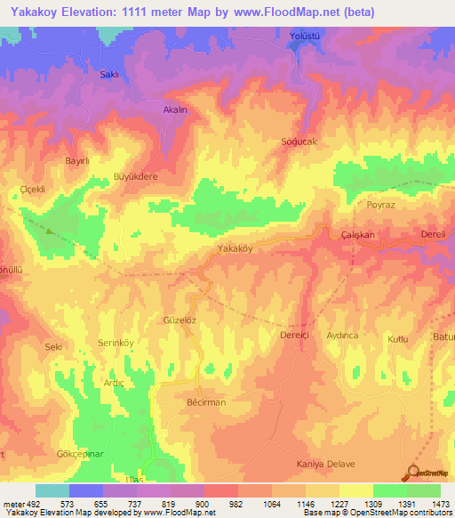 Yakakoy,Turkey Elevation Map