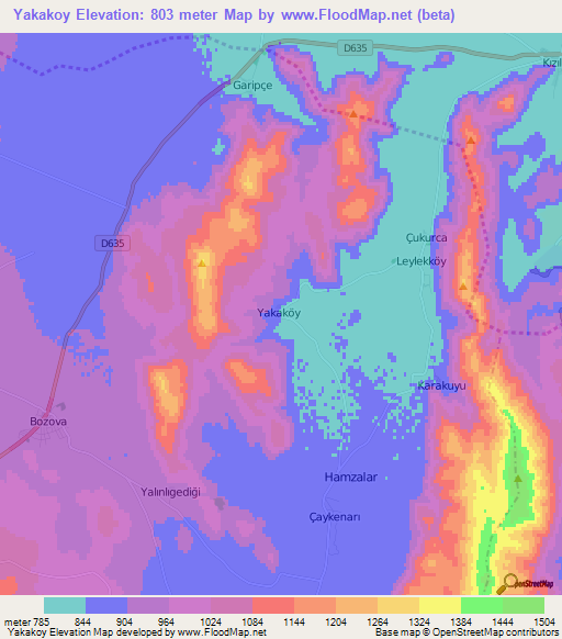 Yakakoy,Turkey Elevation Map