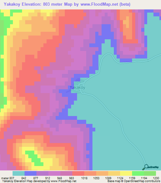 Yakakoy,Turkey Elevation Map