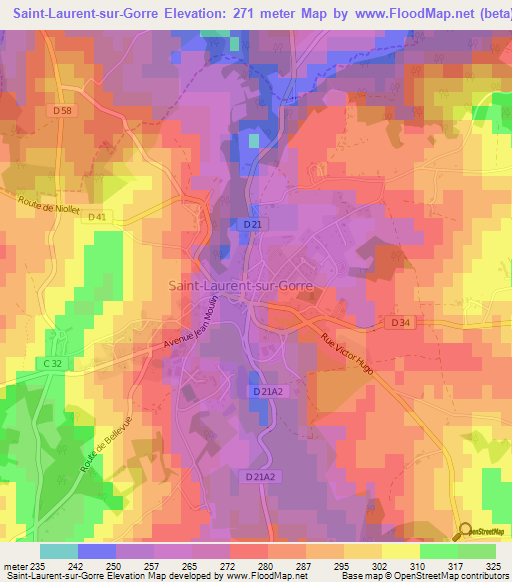 Saint-Laurent-sur-Gorre,France Elevation Map