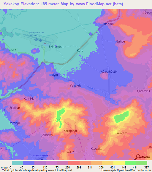 Yakakoy,Turkey Elevation Map