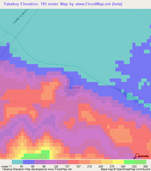 Yakakoy,Turkey Elevation Map