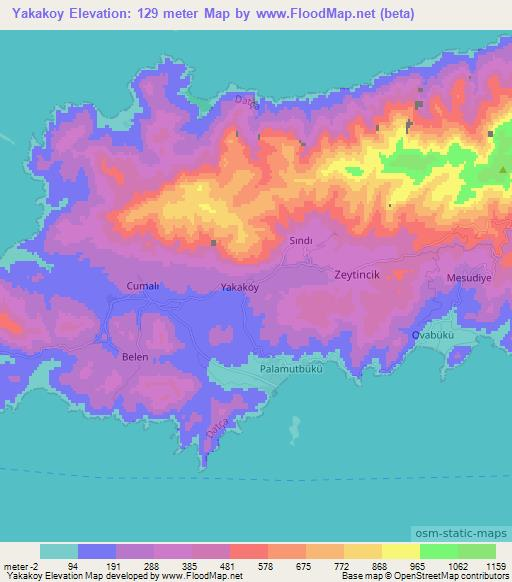 Yakakoy,Turkey Elevation Map