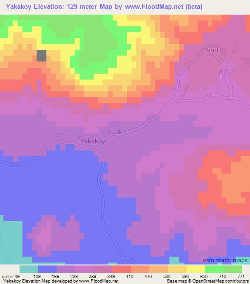 Yakakoy,Turkey Elevation Map