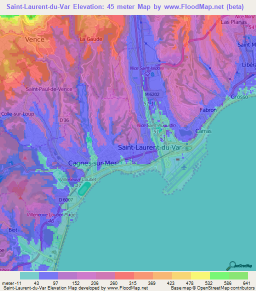 Saint-Laurent-du-Var,France Elevation Map