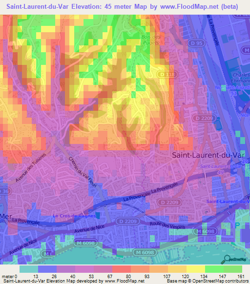 Saint-Laurent-du-Var,France Elevation Map