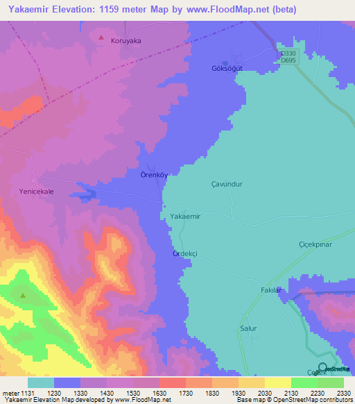 Yakaemir,Turkey Elevation Map