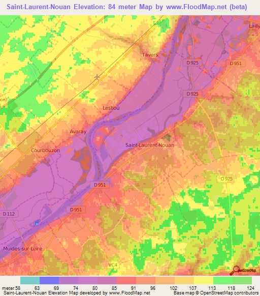 Saint-Laurent-Nouan,France Elevation Map