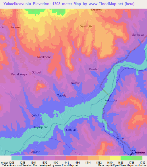 Yakacikcavuslu,Turkey Elevation Map