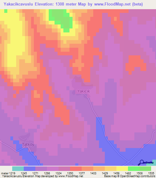 Yakacikcavuslu,Turkey Elevation Map