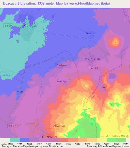 Bozcayurt,Turkey Elevation Map