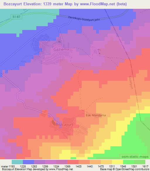 Bozcayurt,Turkey Elevation Map