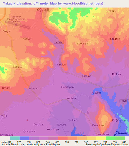 Yakacik,Turkey Elevation Map