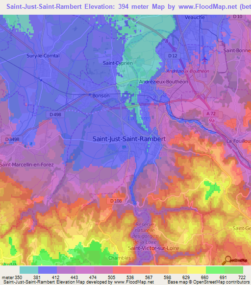 Saint-Just-Saint-Rambert,France Elevation Map