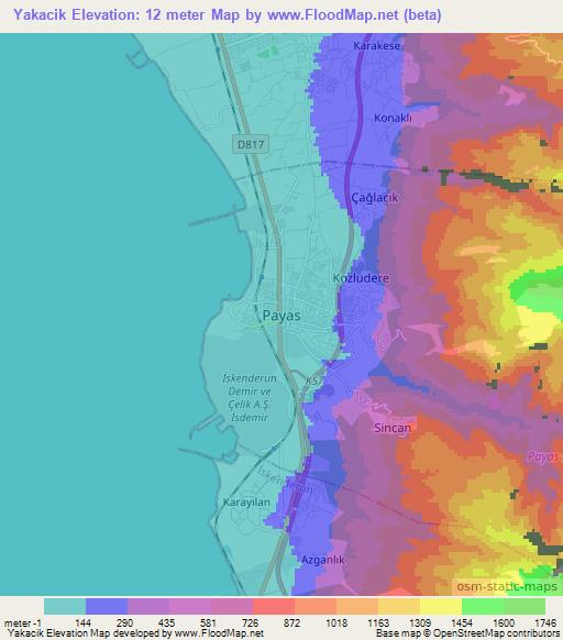 Yakacik,Turkey Elevation Map