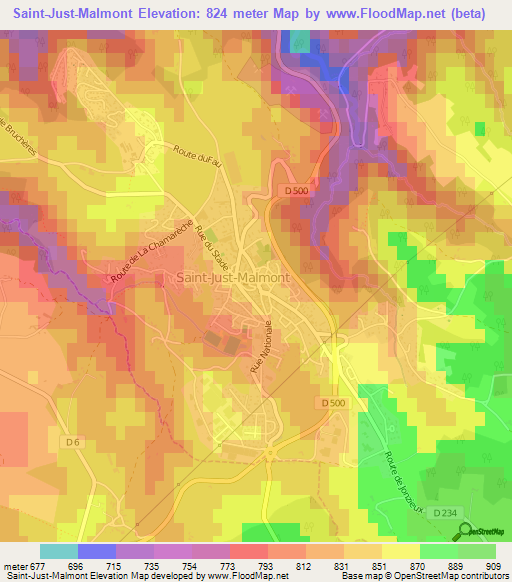 Saint-Just-Malmont,France Elevation Map