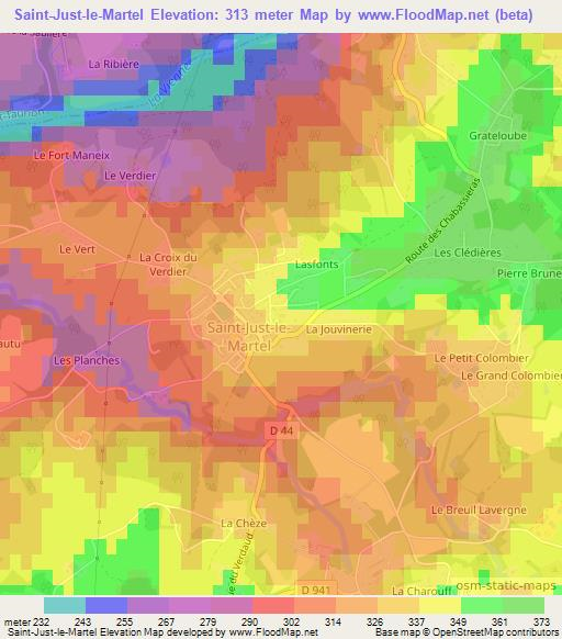 Saint-Just-le-Martel,France Elevation Map