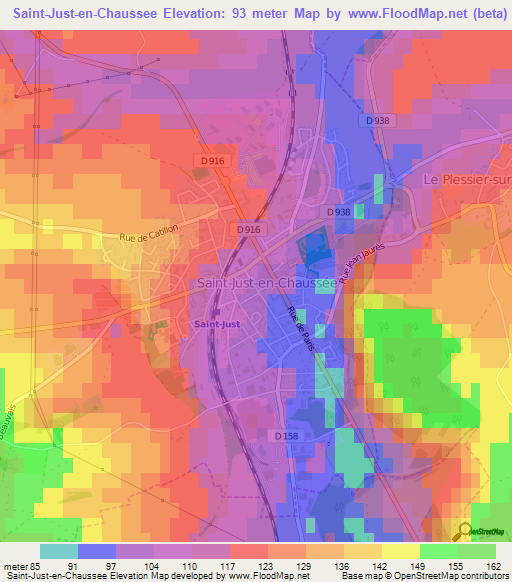 Saint-Just-en-Chaussee,France Elevation Map