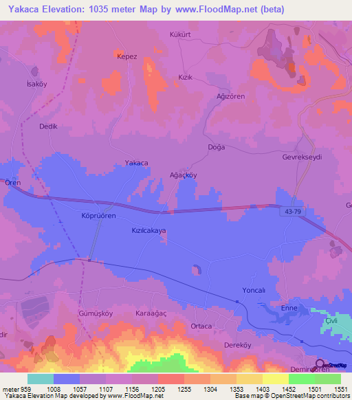 Yakaca,Turkey Elevation Map