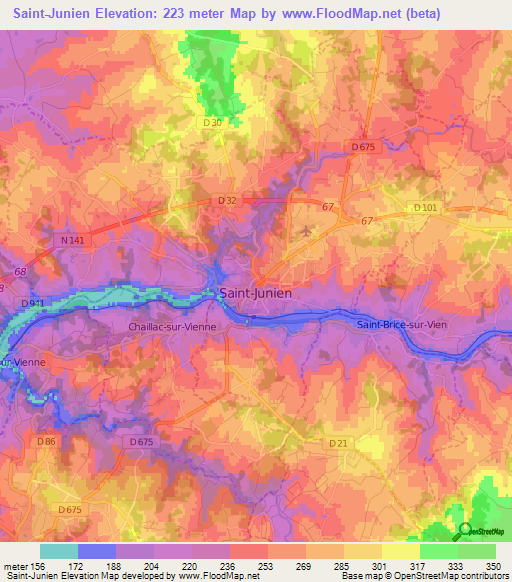 Saint-Junien,France Elevation Map