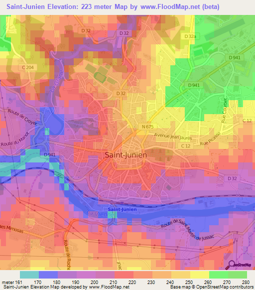 Saint-Junien,France Elevation Map