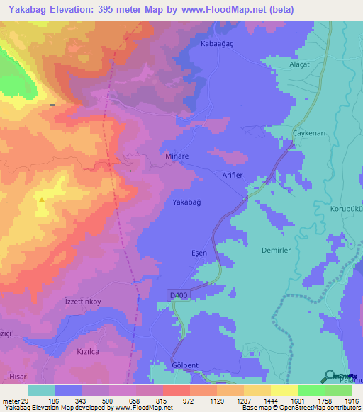 Yakabag,Turkey Elevation Map