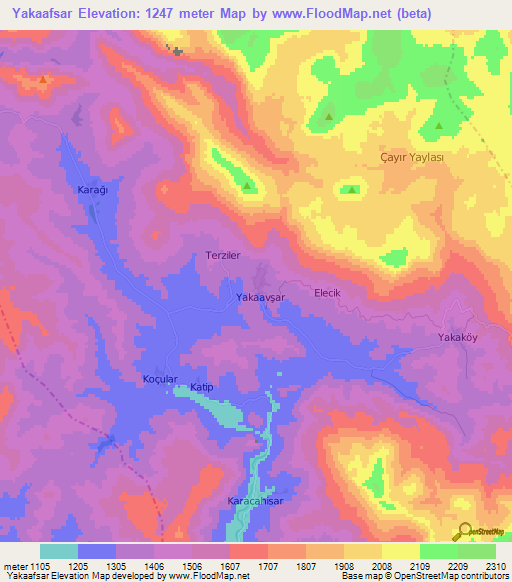 Yakaafsar,Turkey Elevation Map