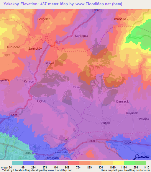 Yakakoy,Turkey Elevation Map