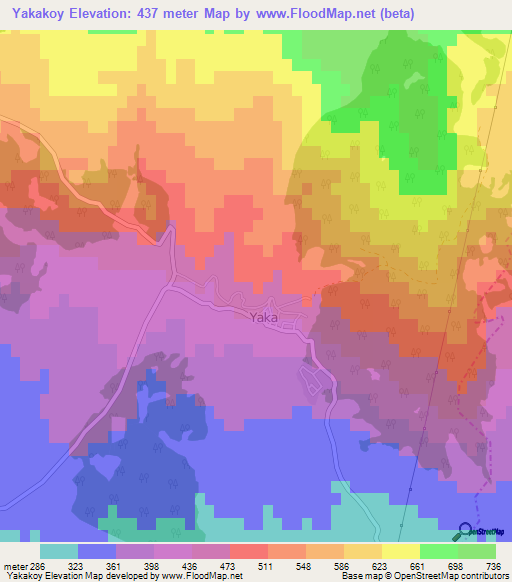 Yakakoy,Turkey Elevation Map