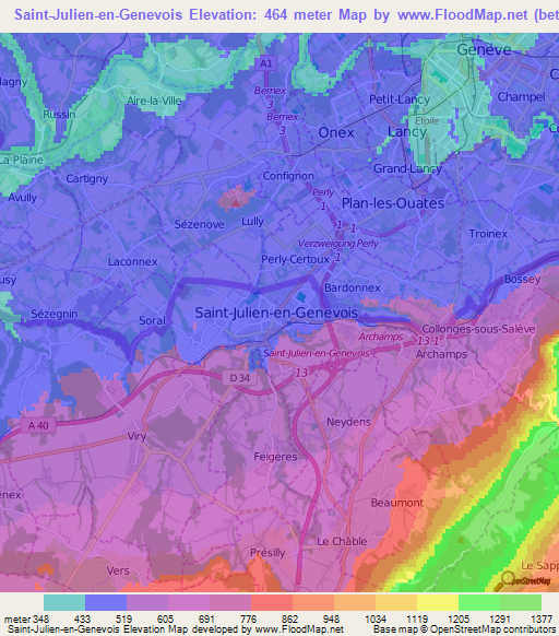 Saint-Julien-en-Genevois,France Elevation Map