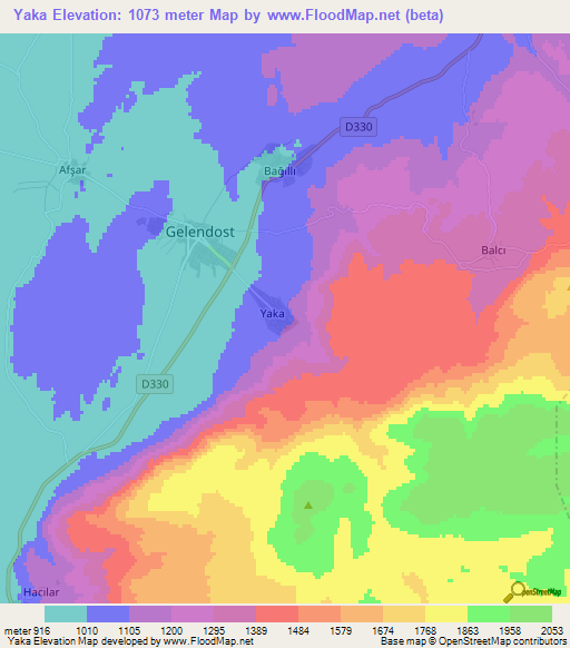 Yaka,Turkey Elevation Map