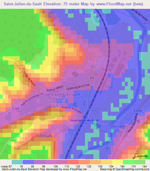 Saint-Julien-du-Sault,France Elevation Map