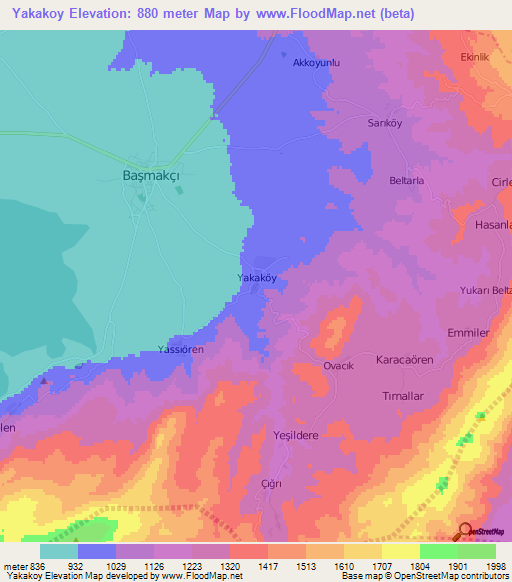 Yakakoy,Turkey Elevation Map