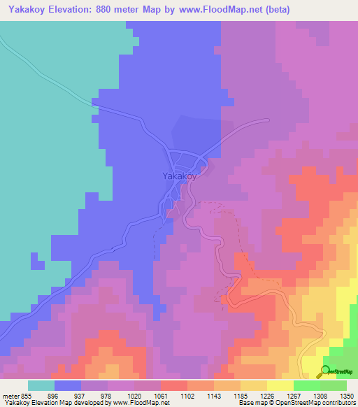 Yakakoy,Turkey Elevation Map