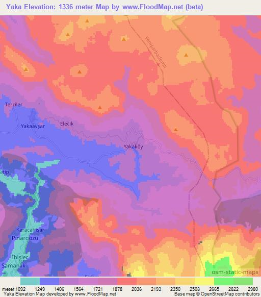 Yaka,Turkey Elevation Map