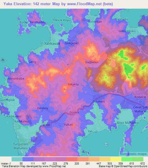 Yaka,Turkey Elevation Map