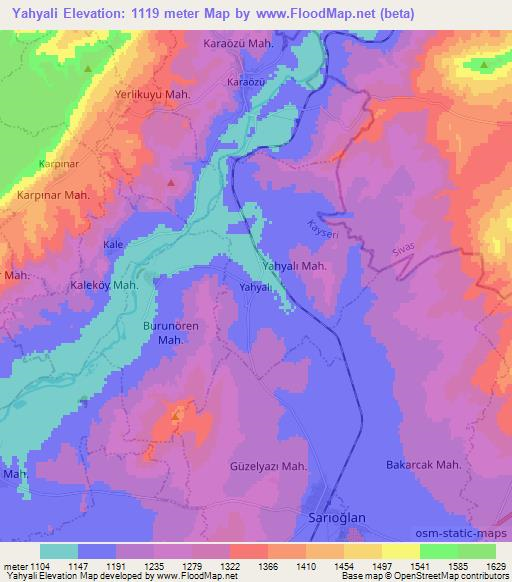 Yahyali,Turkey Elevation Map