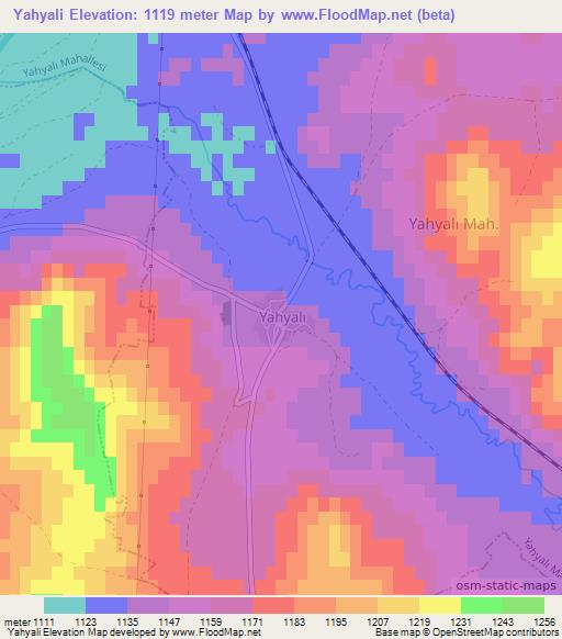 Yahyali,Turkey Elevation Map