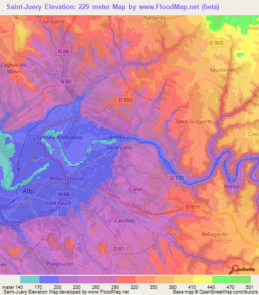 Saint-Juery,France Elevation Map